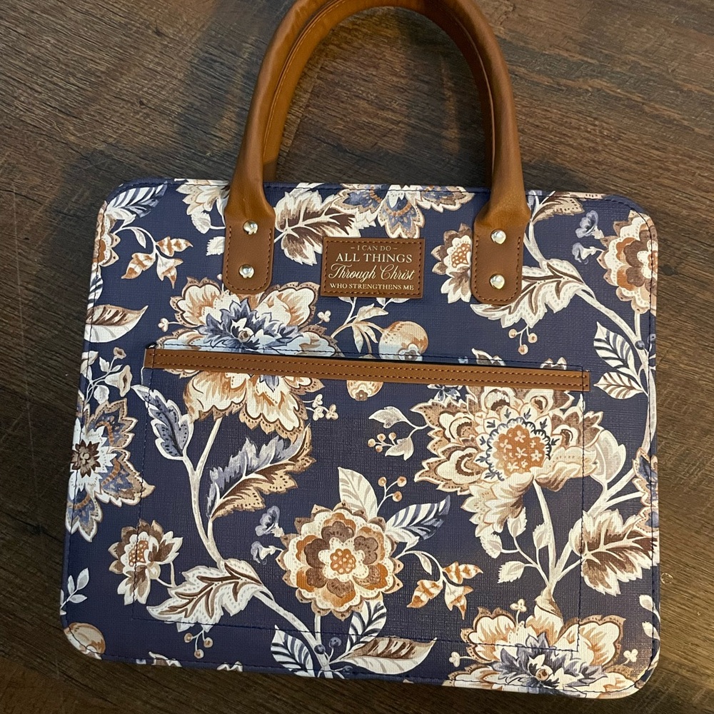 Grace Navy and Tan Floral Tote